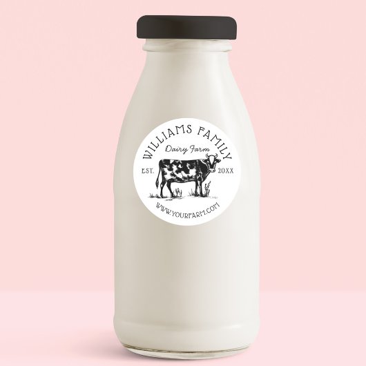 素朴ヴィンテージスケッチファーム乳牛ホワイト ラウンドシール