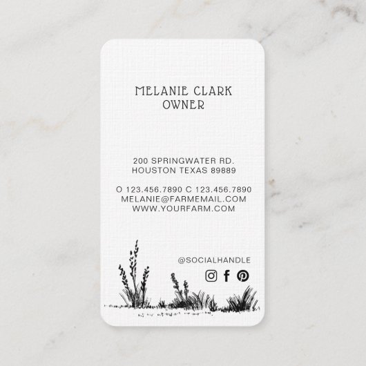 素朴ヴィンテージスケッチファーム編ホワイトバーティカル 名刺 (裏面)