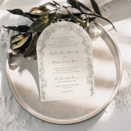 素朴ヴィンテージセージフローララインアートアー結婚チ 招待状