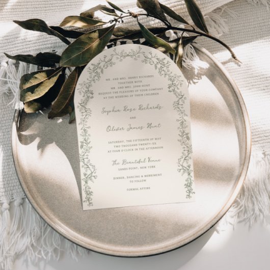 素朴ヴィンテージセージフローララインアートアー結婚チ 招待状