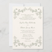 素朴ヴィンテージセージフローララインア結婚ート 招待状 (正面)