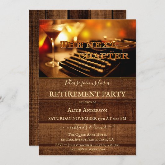 素朴ヴィンテージタイプライターカクテルリタイア 招待状 (正面/裏面)