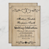 素朴ヴィンテージダブルハート結婚式招待状 招待状 (正面/裏面)