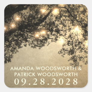 素朴ヴィンテージツリーブランチ結婚式の引き出物ステッカー スクエアシール