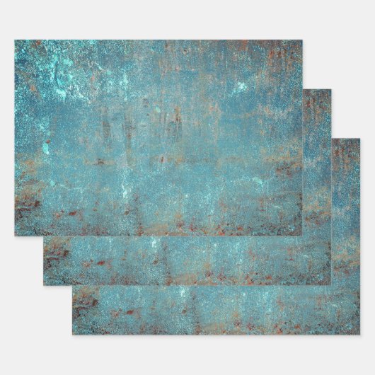 素朴ヴィンテージティール（緑がかった色）茶テクスグランジチャ ラッピングペーパーシート (セット)