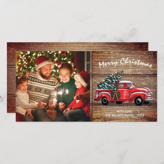 素朴ヴィンテージトラックのクリスマスフォト8x4 シーズンカード (正面/裏面)