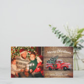 素朴ヴィンテージトラックのクリスマスフォト8x4 シーズンカード (スタンド正面)