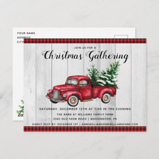 素朴ヴィンテージトラッククリスマスパーティの招待状 ポストカード (正面/裏面)