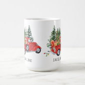 素朴ヴィンテージトラックツリー雪クリスマス名 コーヒーマグカップ (中央)