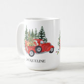 素朴ヴィンテージトラックツリー雪クリスマス名 コーヒーマグカップ (正面左)