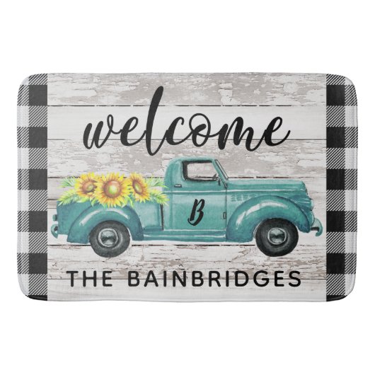 素朴ヴィンテージトラックバッファローチェックファミリ名Do バスマット (正面)