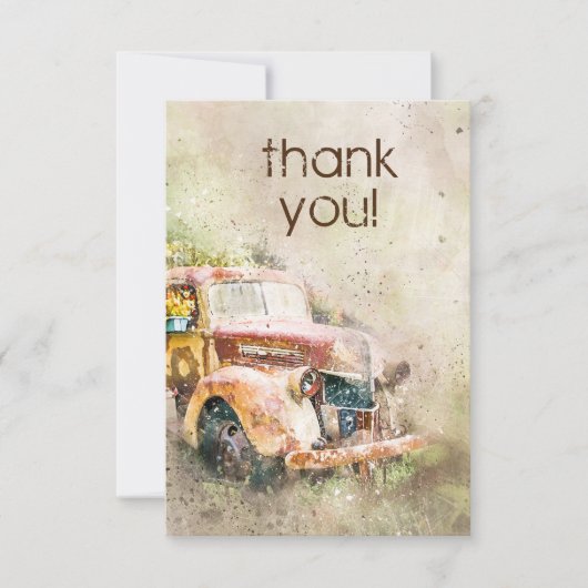 素朴ヴィンテージトラック結婚の写真ありがとう 招待状 (正面)