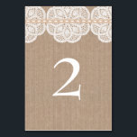 素朴ヴィンテージド結婚リーのテーブルカード テーブルナンバー<br><div class="desc">このエレガントテーブルカードはスタイリッシュヴィンテージ付き結婚のPCに適してしゃれているいる。リボンを上に、ソフトなバーラップテクスチャを背景に、トップエッジにドリーの列を備えている。シックでデリケートな素晴らしデザインに祝は思い出にしイベント。</div>
