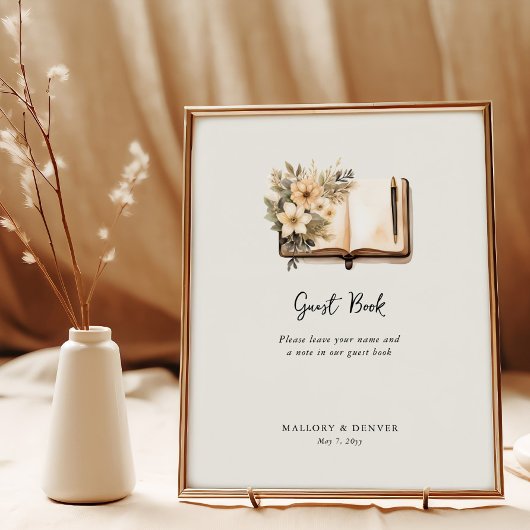 素朴ヴィンテージニュートラ結婚ルのゲストブックサイン ポスター