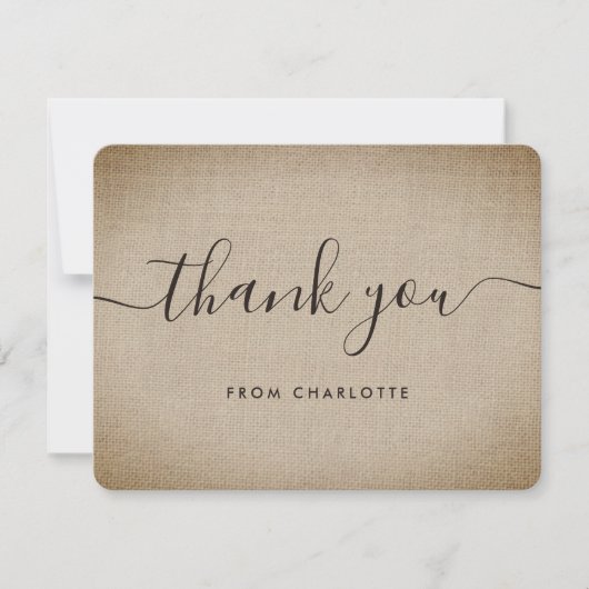 素朴ヴィンテージバーラップウェディングシャワー誕生日 サンキューカード (正面)