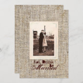 素朴ヴィンテージバーラップカントリーリハーサルディナー 招待状 (正面/裏面)