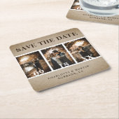 素朴ヴィンテージバ結婚ラップの写真の保存日 スクエアペーパーコースター (アングル)