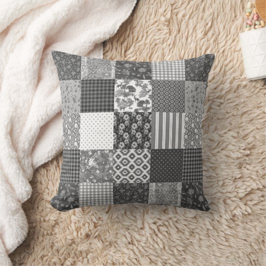 素朴ヴィンテージパッチワークグレーキルトパターン クッション (ブランケット)