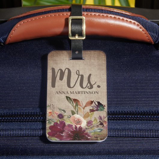 素朴ヴィンテージパープルフローラ素朴ブラウンラップ ラゲッジタグ (正面インサイチュ2)