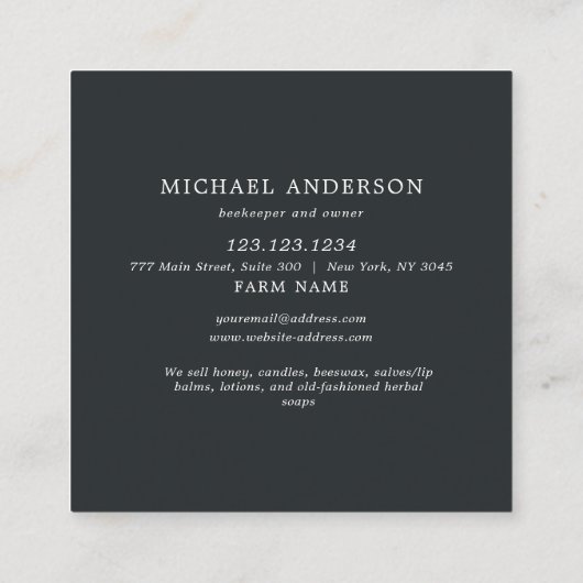 素朴ヴィンテージビーシンプルハニー白黒カートン スクエア名刺 (裏面)