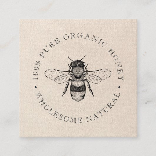 素朴ヴィンテージビーシンプルハニー白黒カートン スクエア名刺 (正面)