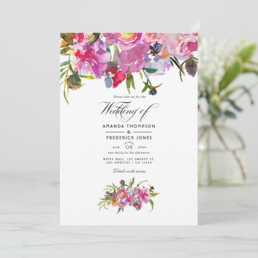 素朴ヴィンテージピンク牡丹の水の色結婚の 招待状 (スタンド正面)