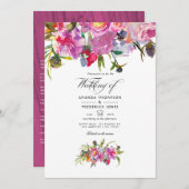 素朴ヴィンテージピンク牡丹の水の色結婚の 招待状 (正面/裏面)