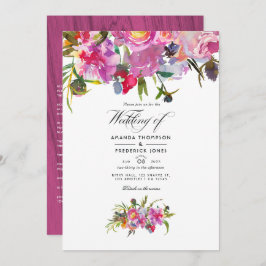 素朴ヴィンテージピンク牡丹の水の色結婚の 招待状