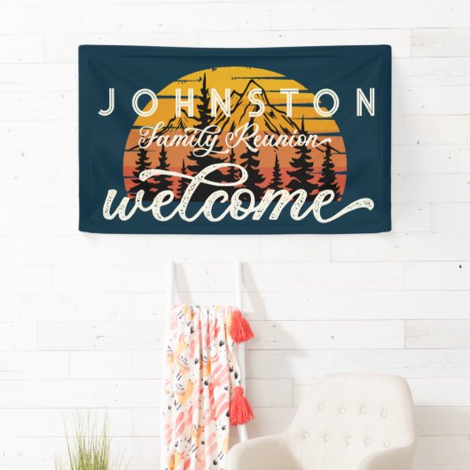 素朴ヴィンテージファミリー懇親会レトロサンセットウェルカム 横断幕 (インサイチュ)