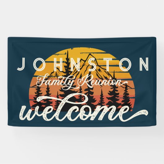 素朴ヴィンテージファミリー懇親会レトロサンセットウェルカム 横断幕 (横)