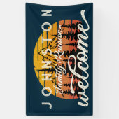 素朴ヴィンテージファミリー懇親会レトロサンセットウェルカム 横断幕 (縦)