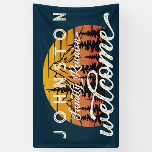 素朴ヴィンテージファミリー懇親会レトロサンセットウェルカム 横断幕 (縦)