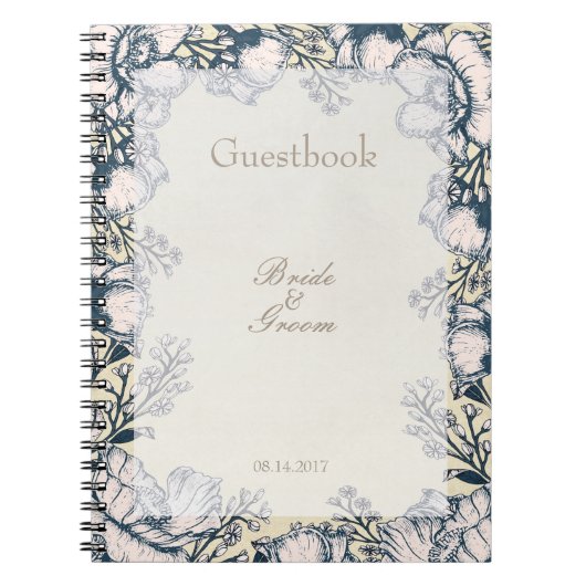 素朴ヴィンテージフラワーフローラ結婚ズゲストブック ノートブック (正面)
