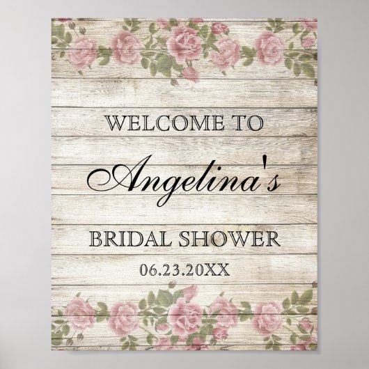 素朴ヴィンテージフローラブライダルシャワー歓迎サイン ポスター (正面)