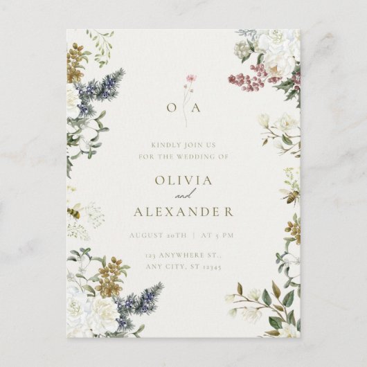 素朴ヴィンテージフローララインアートアー結婚チのInvita ポストカード (正面)