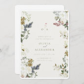 素朴ヴィンテージフローララインアートアー結婚チのInvita 招待状 (正面/裏面)