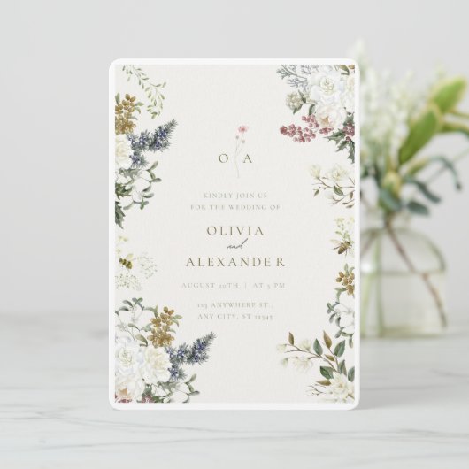 素朴ヴィンテージフローララインアートアー結婚チのInvita 招待状 (スタンド正面)