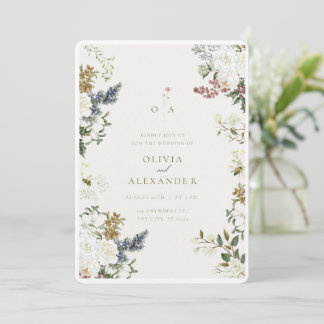素朴ヴィンテージフローララインアートアー結婚チのInvita 招待状