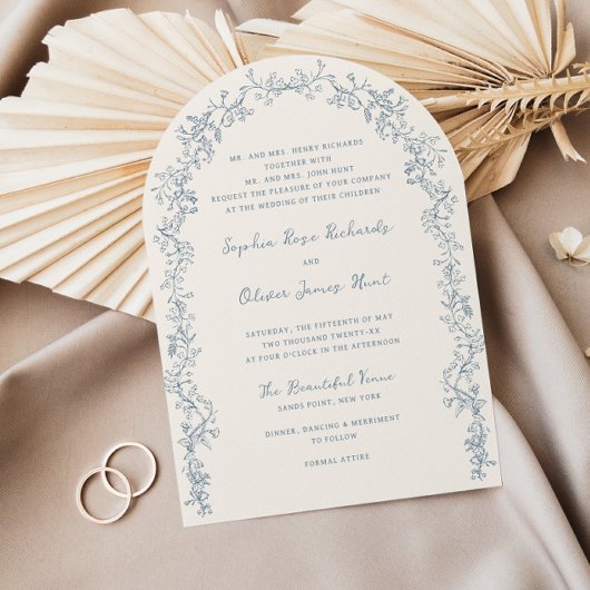 素朴ヴィンテージフローララインアートアー結婚チ 招待状