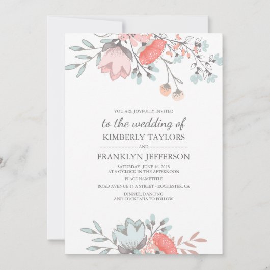 素朴ヴィンテージフローラ結婚ブーケ 招待状 (正面)