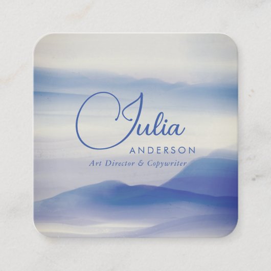 素朴ヴィンテージブルーウォーター色抽象芸術スクリプト スクエア名刺 (正面)