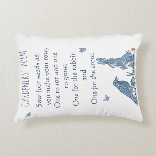 素朴ヴィンテージブルーガーデンポエムウサギクロウシーズ アクセントクッション (正面)