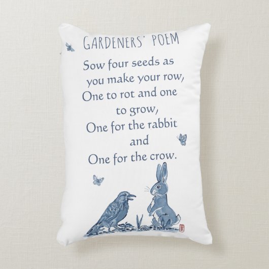 素朴ヴィンテージブルーガーデンポエムウサギクロウシーズ アクセントクッション (正面(垂直))