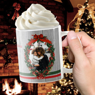 素朴ヴィンテージホリデー写真リースクリスマス コーヒーマグカップ