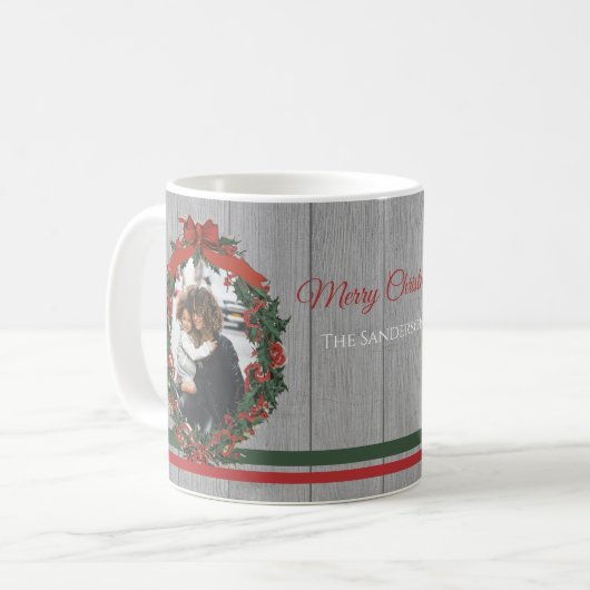 素朴ヴィンテージホリデー写真リースクリスマス コーヒーマグカップ (正面左)