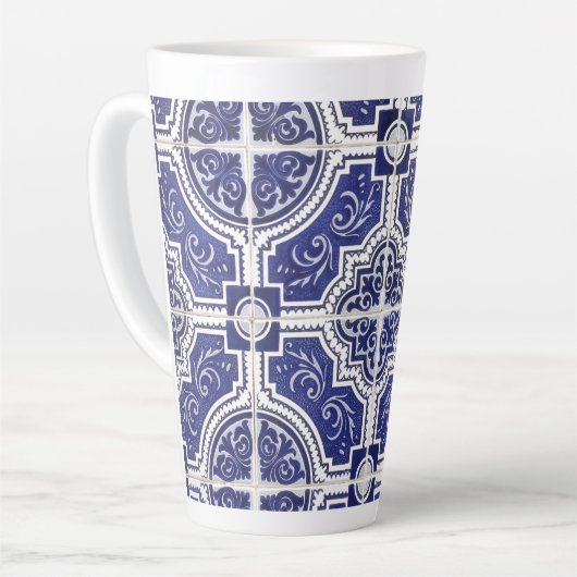 素朴ヴィンテージポルトガルのタイル模様 – Azulejo カフェラテマグ (左アングル)
