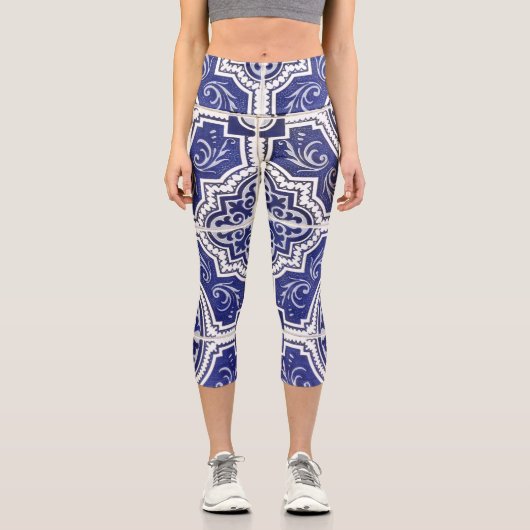 素朴ヴィンテージポルトガルのタイル模様 – Azulejo カプリレギンス (正面)