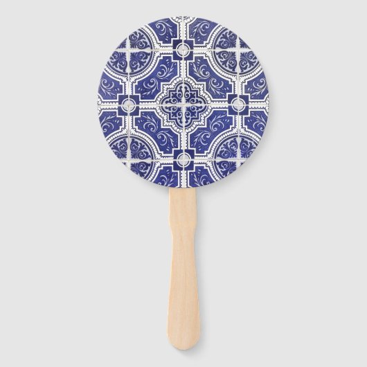 素朴ヴィンテージポルトガルのタイル模様 – Azulejo ハンドファン (正面)