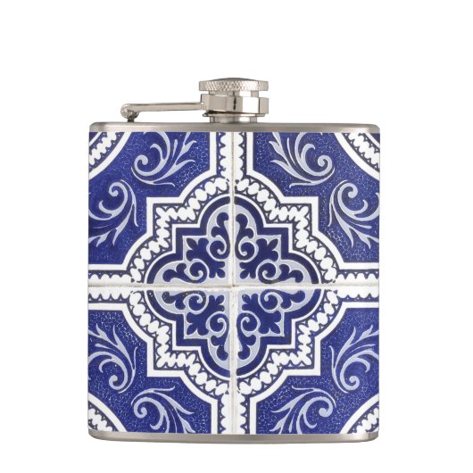素朴ヴィンテージポルトガルのタイル模様 – Azulejo フラスク (正面)