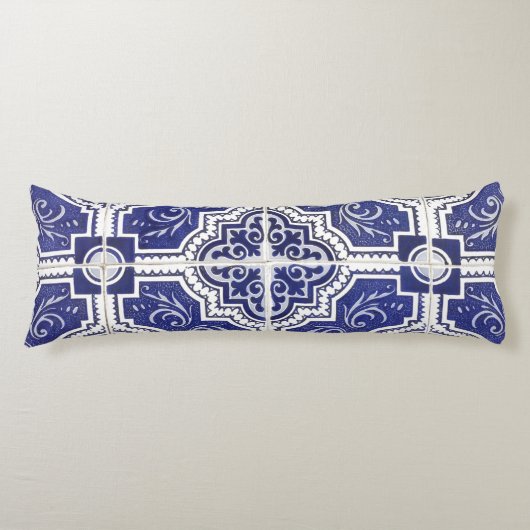 素朴ヴィンテージポルトガルのタイル模様 – Azulejo ボディピロー (正面)